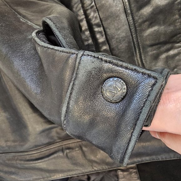 Marc New York Andrew Mark Black Leather Coat XL Zipup Patch Pockets Heavy - Picture 14 of 15